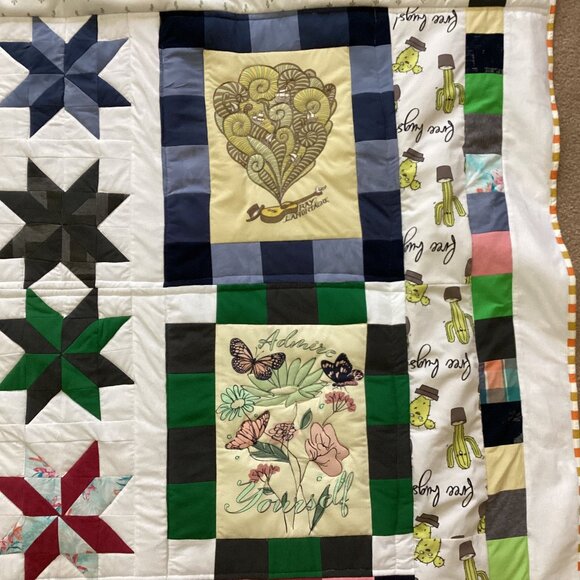 New Handmade T-Shirt Quilt Throw Thick Blanket Warm Winter Bedding - Picture 3 of 14